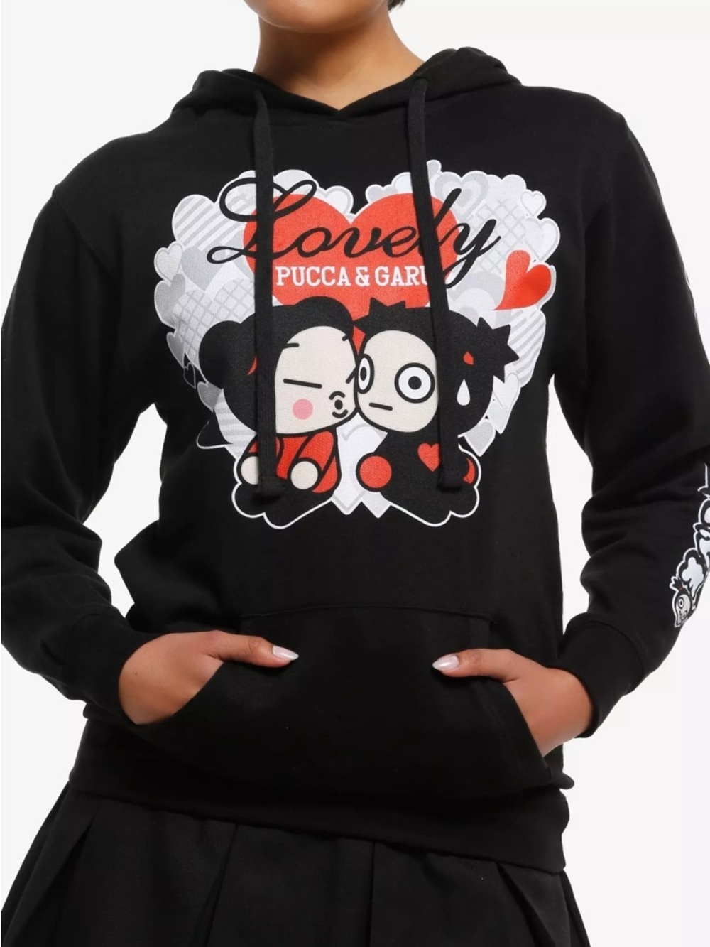 Pucca & Garu Black Graphic Hoodie Sweater Size Medium Kawaii Anime